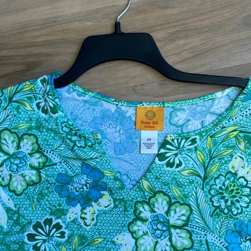 Ruby Rd top floral print pattern top with stretch boho casual office 2X - Picture 5 of 16